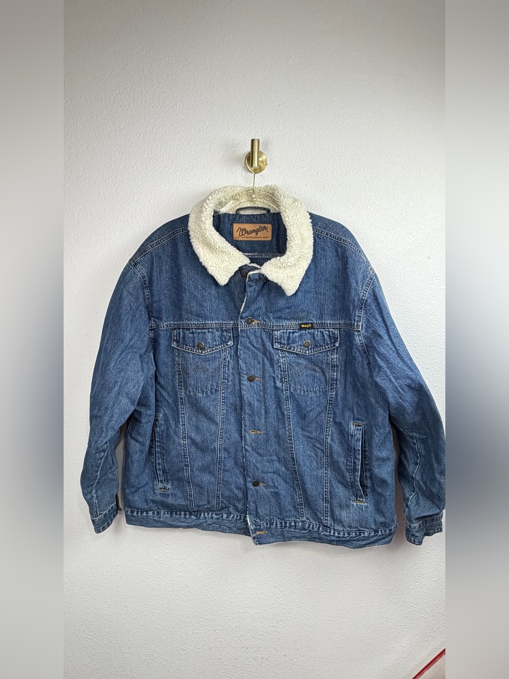 Wrangler Workwear Denim Jacket with Cream Sherpa Collar Size XXL
